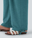 Crossover High Waisted Pocket Drawstring Casual Joggers - Stone Green Floral Yarn