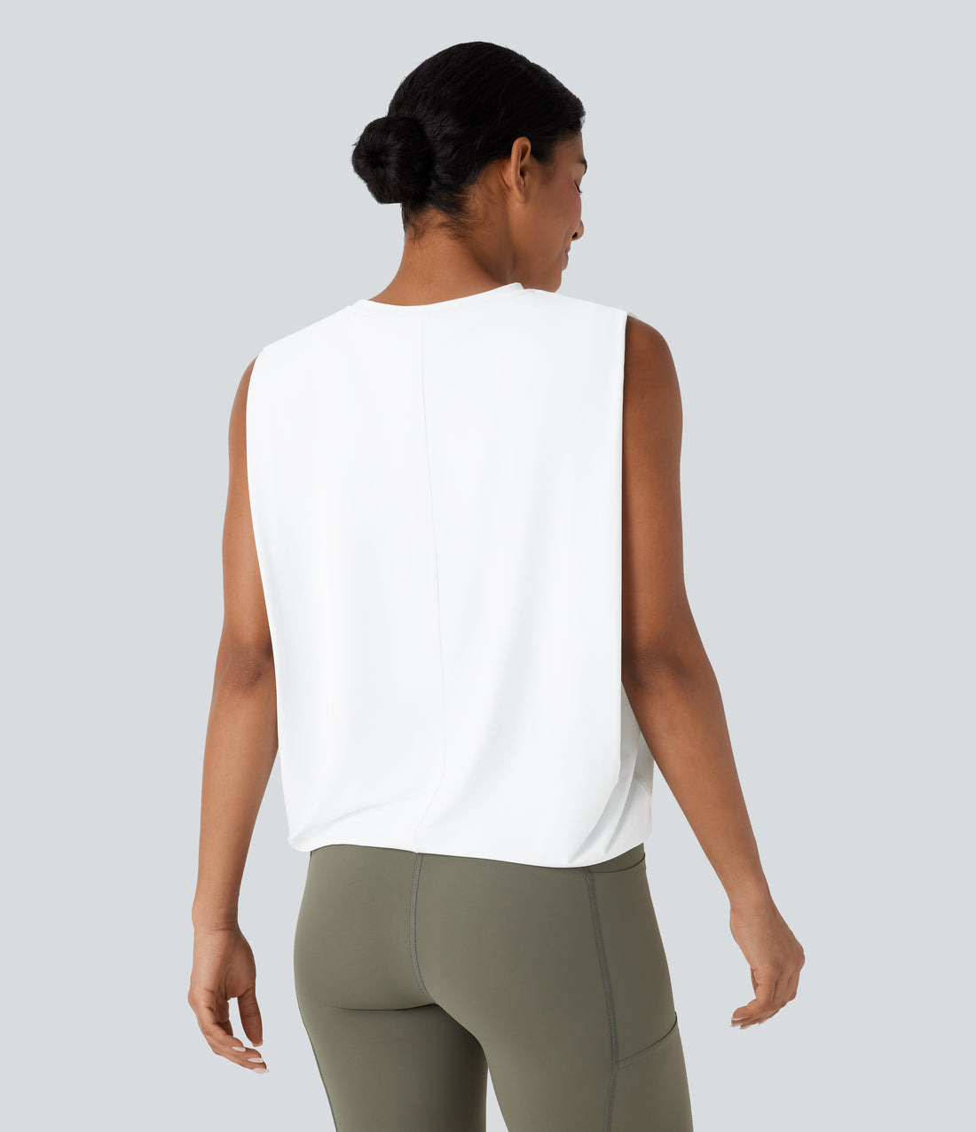Round Neck Ruched Cool Touch Yoga Tank Top-UPF50+ - White