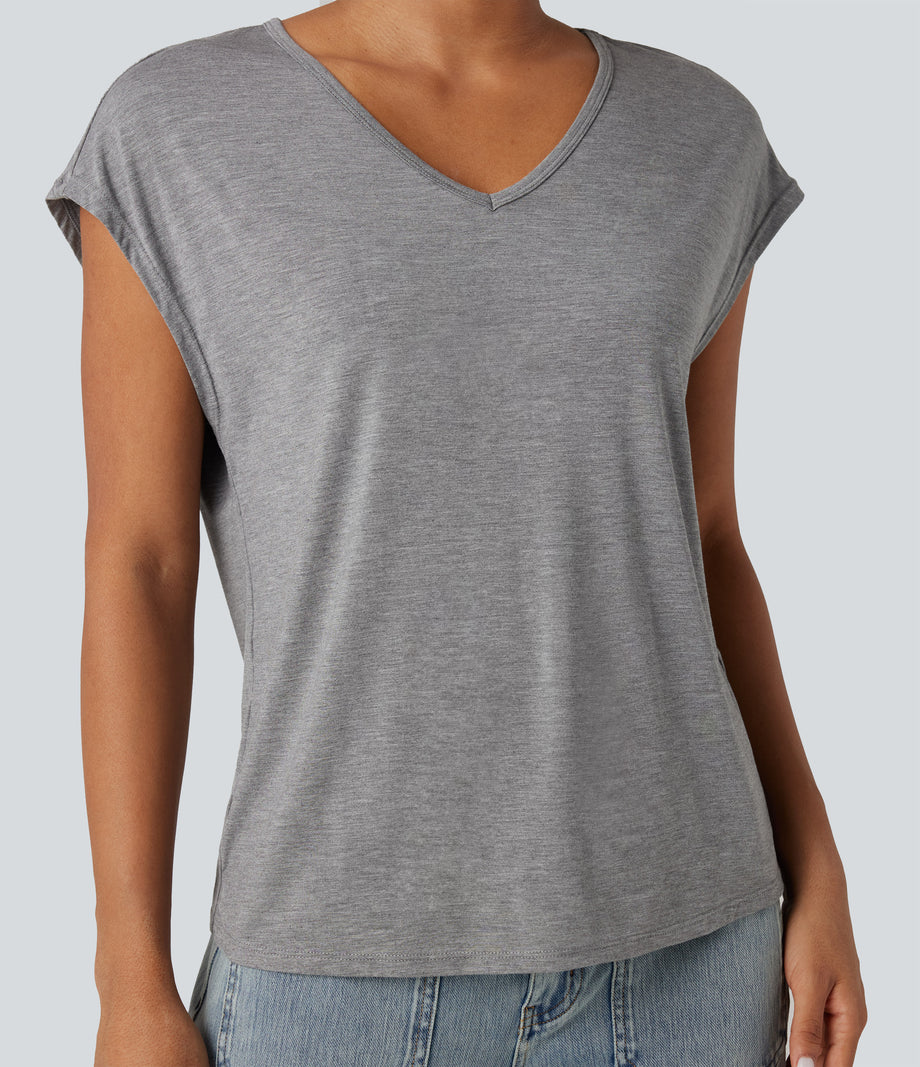 V Neck Short Sleeve Casual T-Shirt - Fog Gray