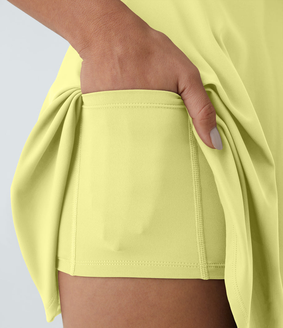 SoftlyZero™ Airy Backless Twisted Flare Low Support Dance Active Dress-Longer Length-Easy Peezy Edition A-D Cups - Yellow Pear