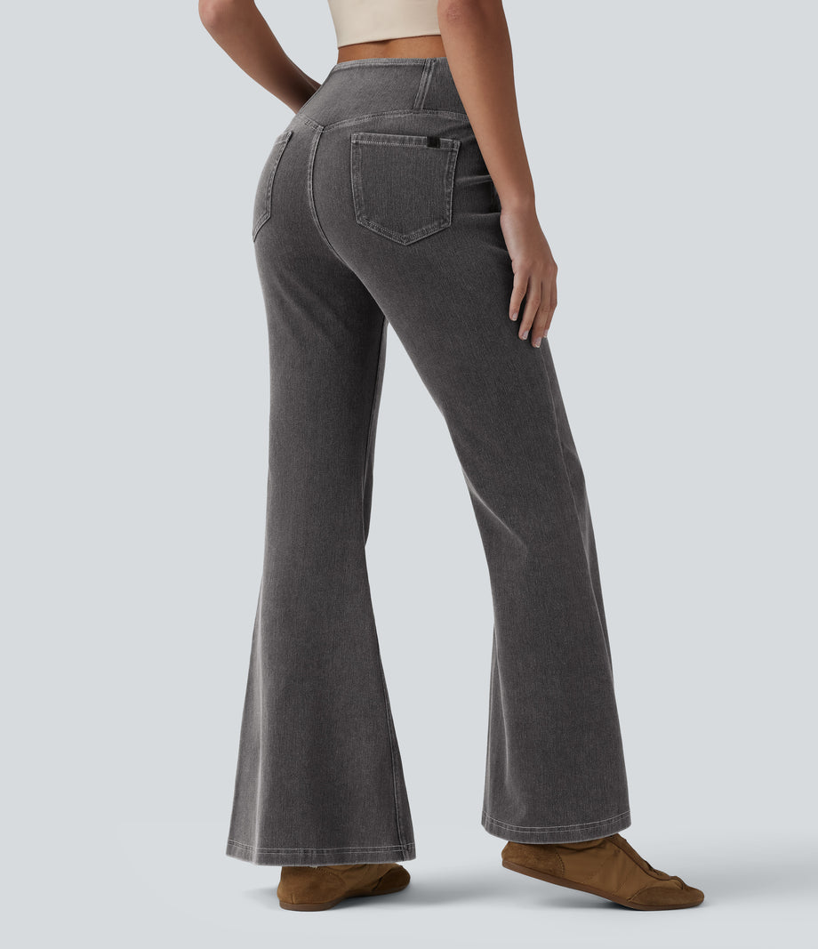 Halara Flex™ High Waisted Crossover Pocket Washed Casual Jeans - Cool Gray Denim