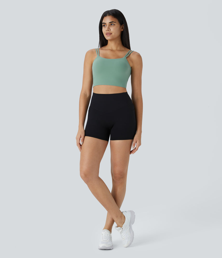 Double Straps Cropped Yoga Tank Top - Hedge Green