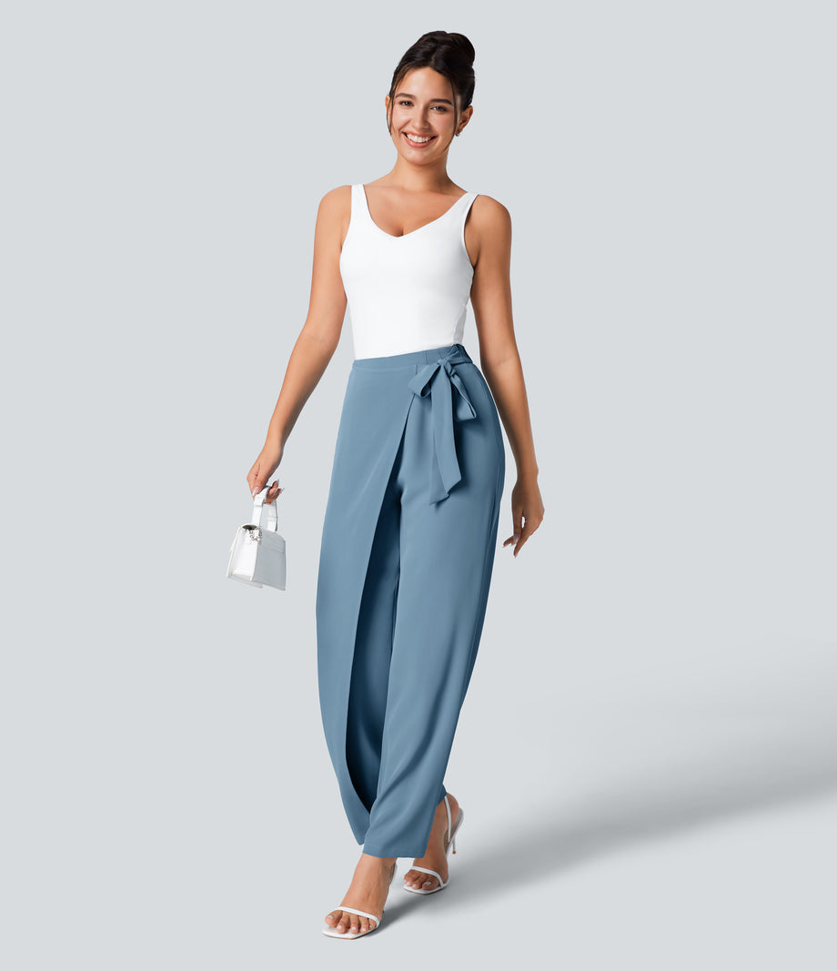 Halara Flex™ High Waisted Tie Side Wide Leg Work Pants - Whale Blue