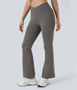 DayStretch High Waisted Crossover Flare Yoga Leggings - Deep Red Grey