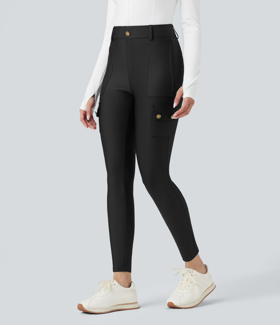 High Waisted Sheen 7/8 Leggings with Pockets - Black