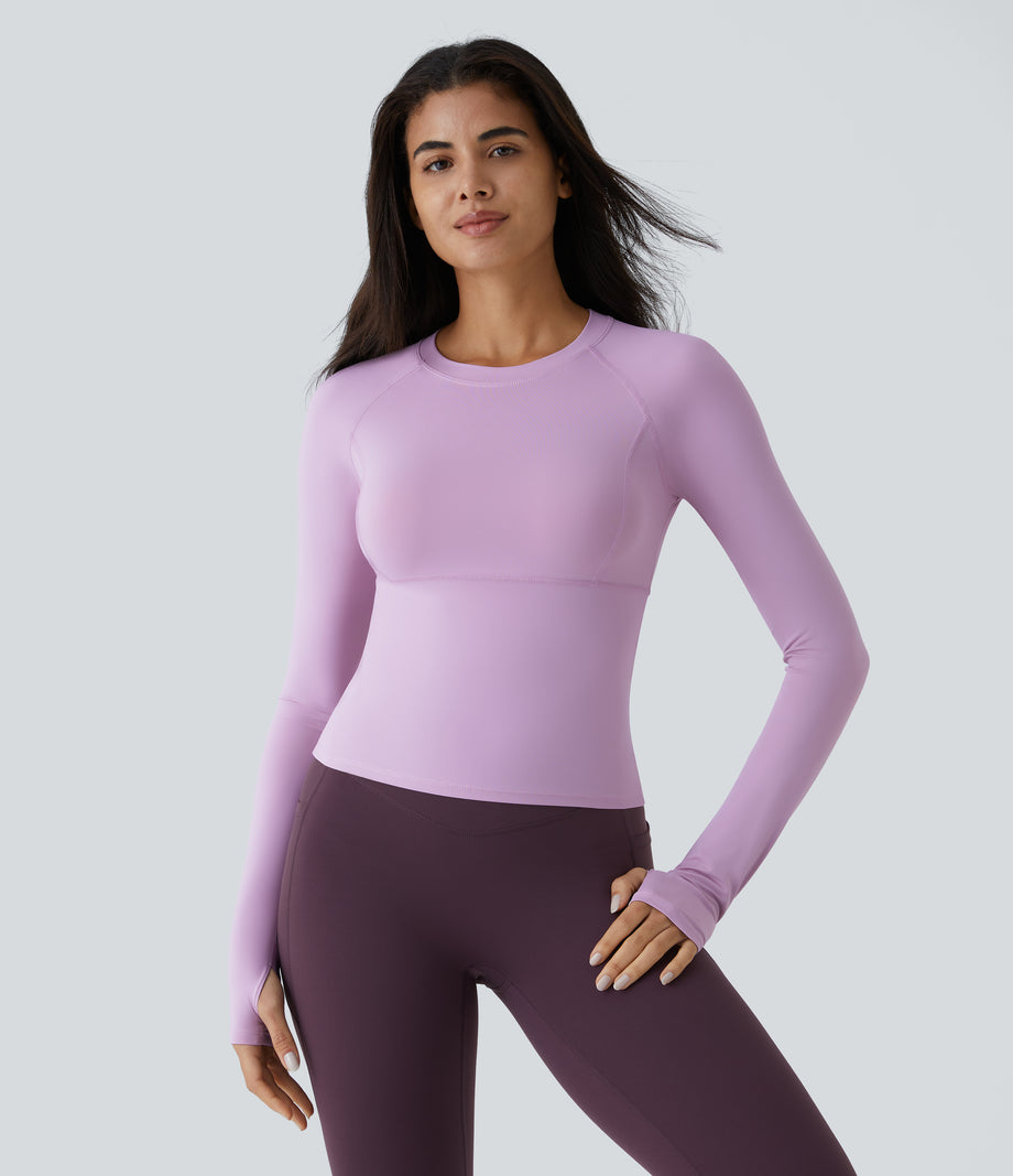 Solid Thumb Hole Yoga Sports Top - Plum Pink Purple