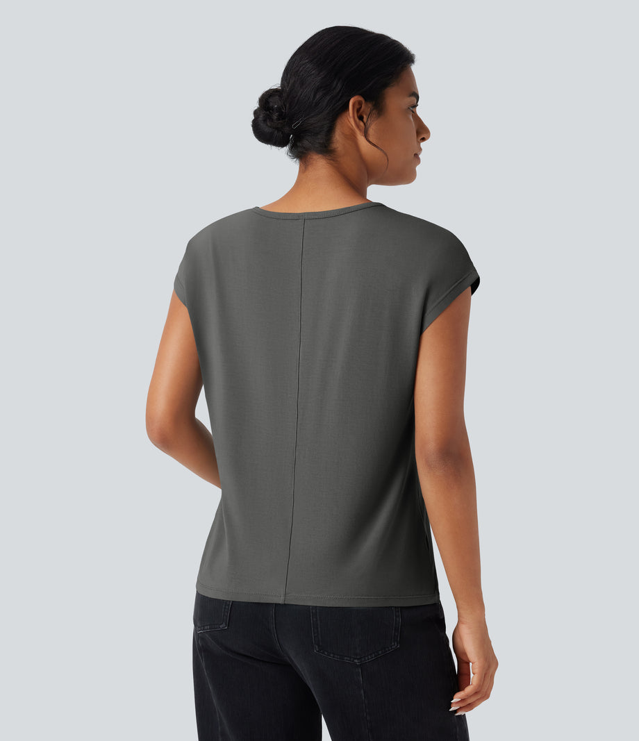 V Neck Short Sleeve Casual T-Shirt - Night Owl