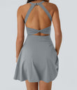 SoftlyZero™ Airy Backless Twisted Flare Low Support Dance Active Dress-Longer Length-Easy Peezy Edition A-D Cups - Quarry