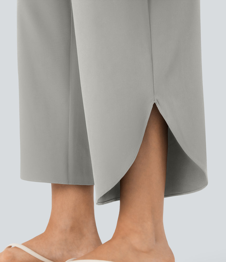Breezeful™ High Waisted Tummy Control Split Hem Quick Dry Resort Pants with Pockets - Dust Gray
