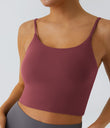 Basic Padded Workout Cropped Low Support Tank Top A-D Cups - Cordovan