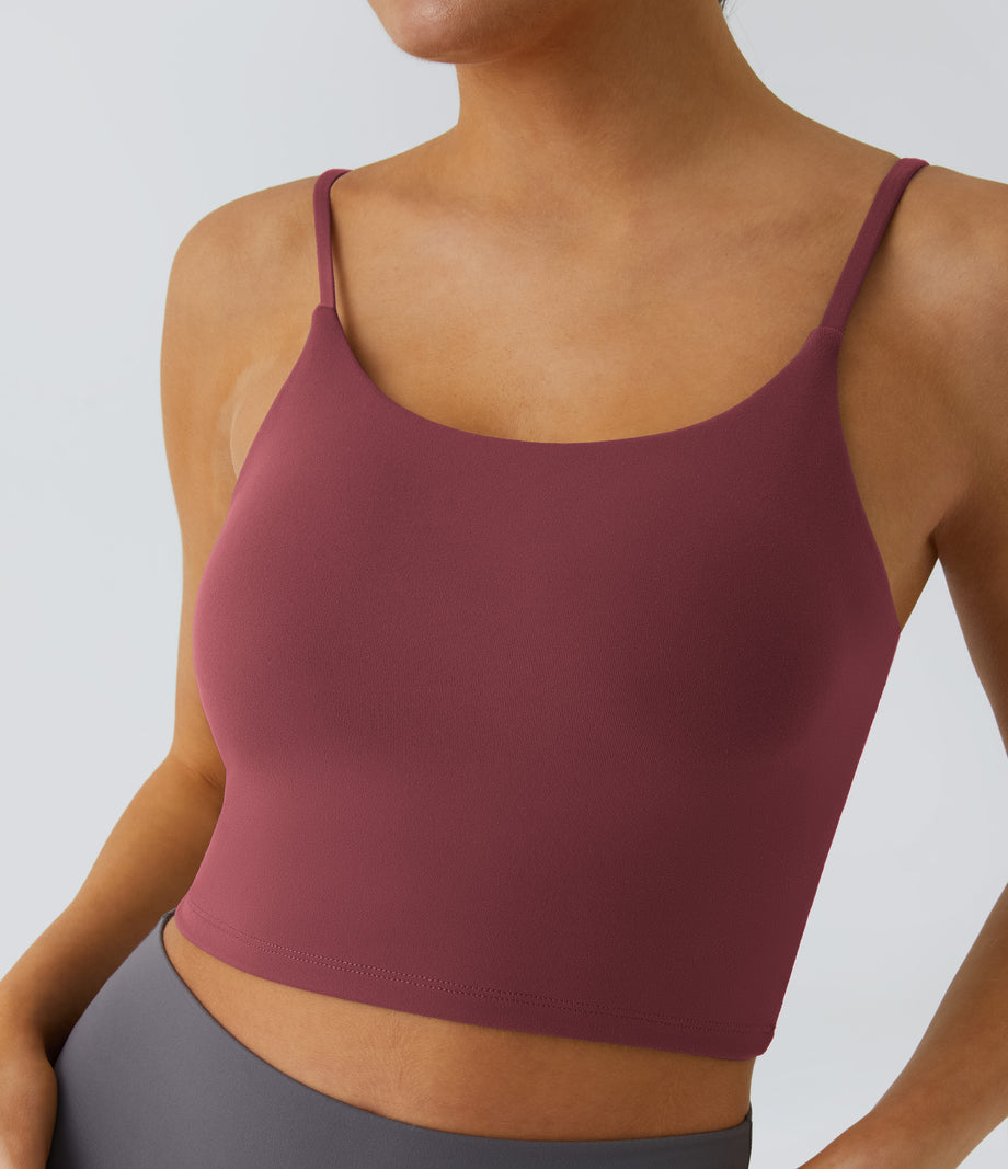 Basic Padded Workout Cropped Low Support Tank Top A-D Cups - Cordovan