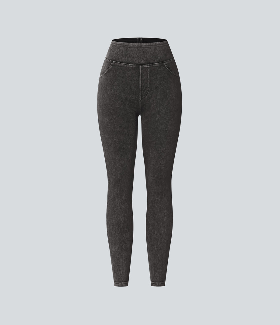 Halara Flex™ High Waisted Pocket Denim Casual Leggings - Hemp Rope Black Denim