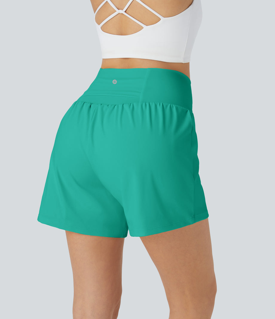 SoftlyZero™ Airy Super High Waisted 2-in-1  Cool Touch Yoga Shorts 5'' with Pockets-Longer Length - Waterfall