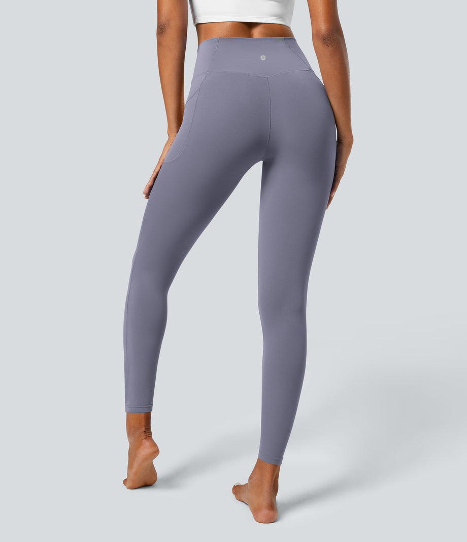 SoftlyZero™ Crossover Pocket Plain Leggings-UPF50+ - Light Gray Violet