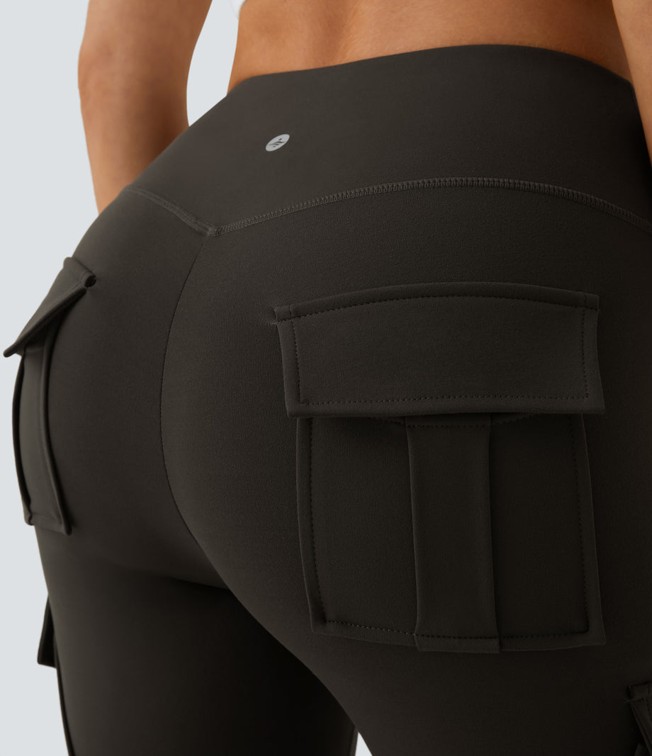 DayStretch High Waisted Cargo Pocket Skinny Yoga Leggings - Hazelnut Black