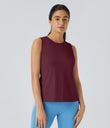 Cut Out Crossover Hem Solid Yoga Tank Top - Red Violet