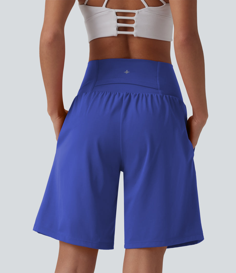 SoftlyZero™ Airy Super High Waisted 2-in-1 Cool Touch Yoga Shorts 9" with Pockets - Aster Blue