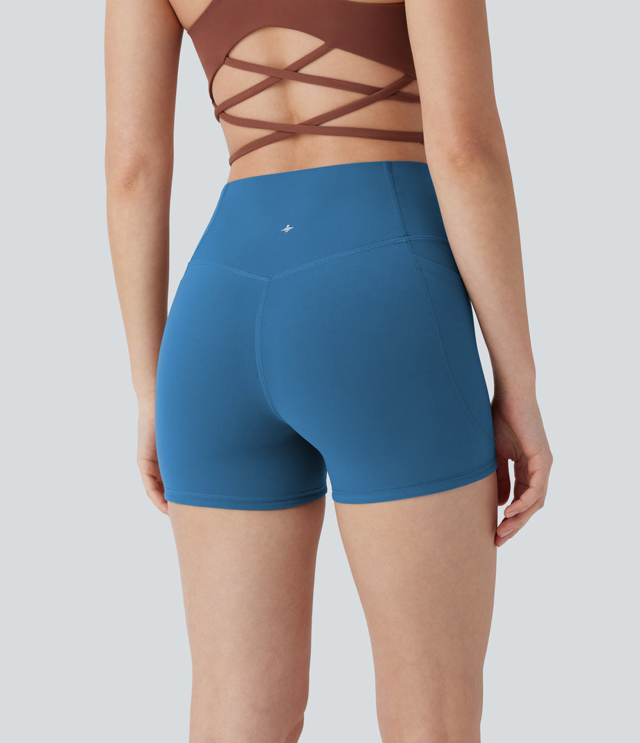 Halara UltraSculpt™ High Waisted Tummy Control Pocket Shaping Training Biker Shorts 3'' - Vallarta Blue