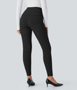 High Waisted Tummy Control Decorative Back Zipper Pockets Herringbone Work Leggings - Black