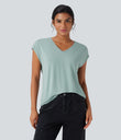 V Neck Short Sleeve Casual T-Shirt - Blue Surf