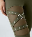 DayStretch High Waisted Crossover Contrast Mesh Decorative Buckle Yoga Leggings - Forest Night