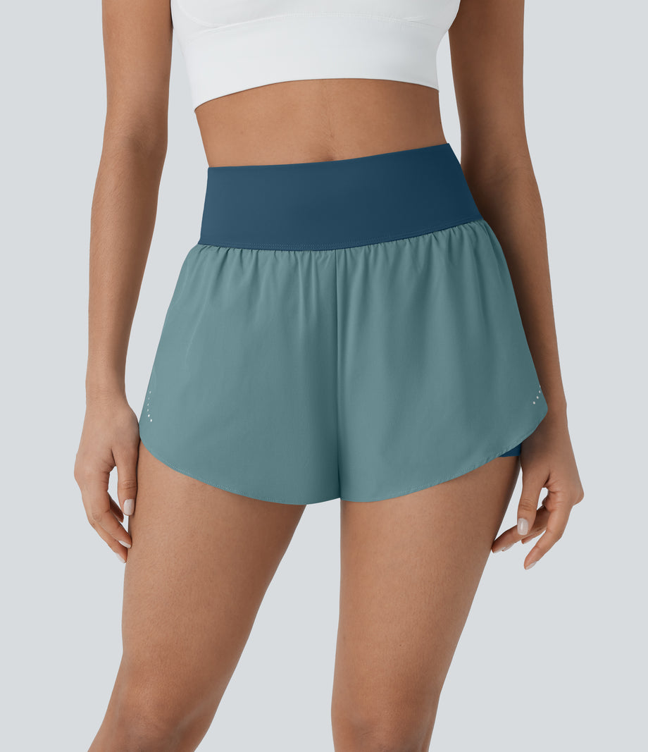 SoftlyZero™ QuickDry High Waisted Tummy Control Reflective Dots Crossover Hem 2-in-1 Running Shorts 3'' with Pockets - Dragonfly