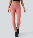 DayStretch High Waisted Crossover Contrast Mesh Decorative Buckle Yoga Leggings - Candy Pink