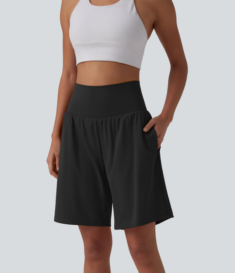 SoftlyZero™ Airy Super High Waisted 2-in-1 Cool Touch Yoga Shorts 9" with Pockets - Black