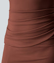 SoftlyZero™ Airy Square Neck Backless Corset Ruched Split Bodycon Midi Cool Touch Bridesmaid and Wedding Guest Dress - Sequoia