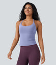 Scoop Neck Crisscross Back Crossover Hem Yoga Cami Top - Baby Lavender