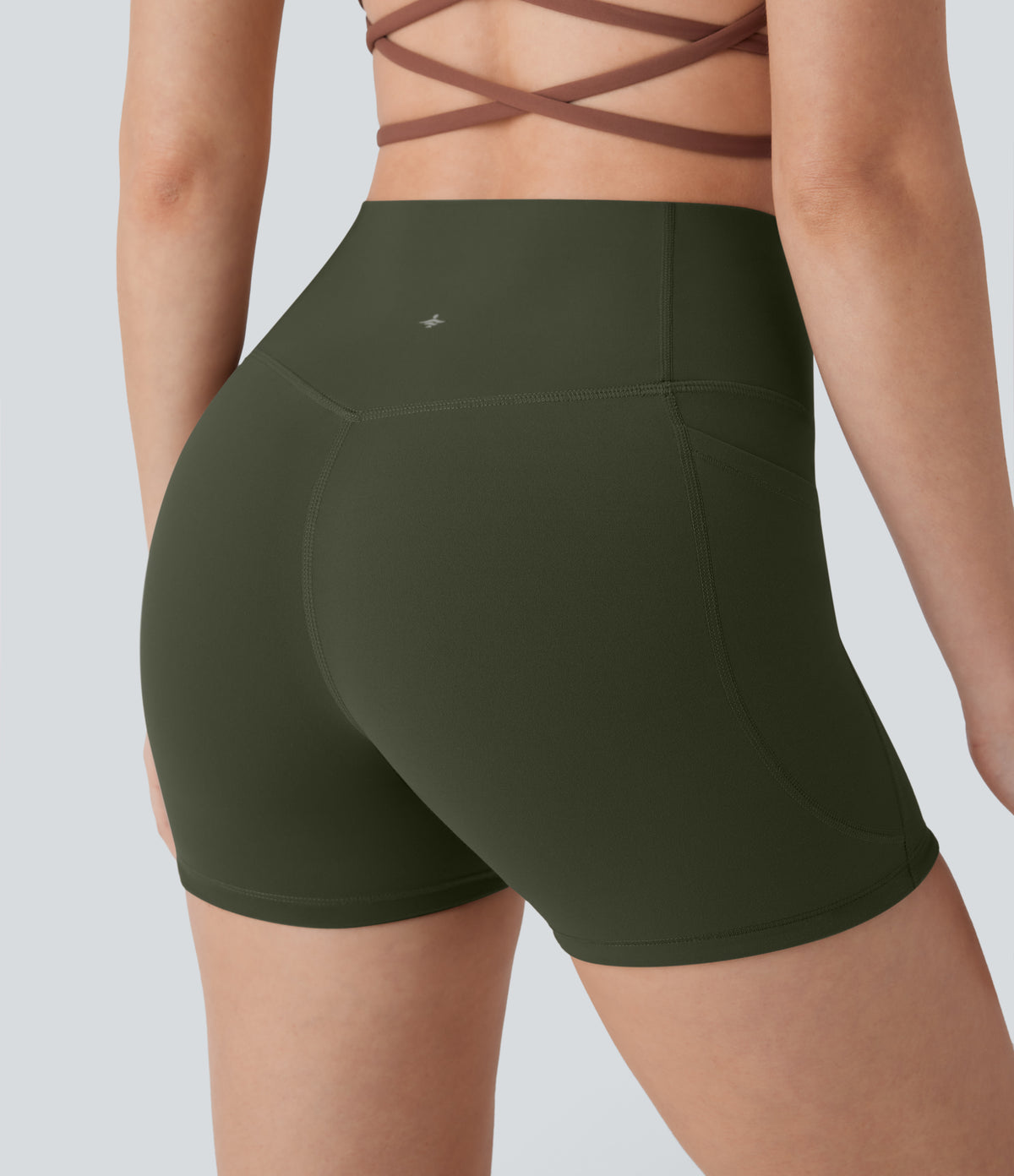 Halara UltraSculpt™ High Waisted Tummy Control Pocket Shaping Training Biker Shorts 3'' - Deep Woodland Green