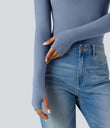Halara HeatCore Turtleneck Long Sleeve Thumb Hole Casual Warming Top - Forever Blue