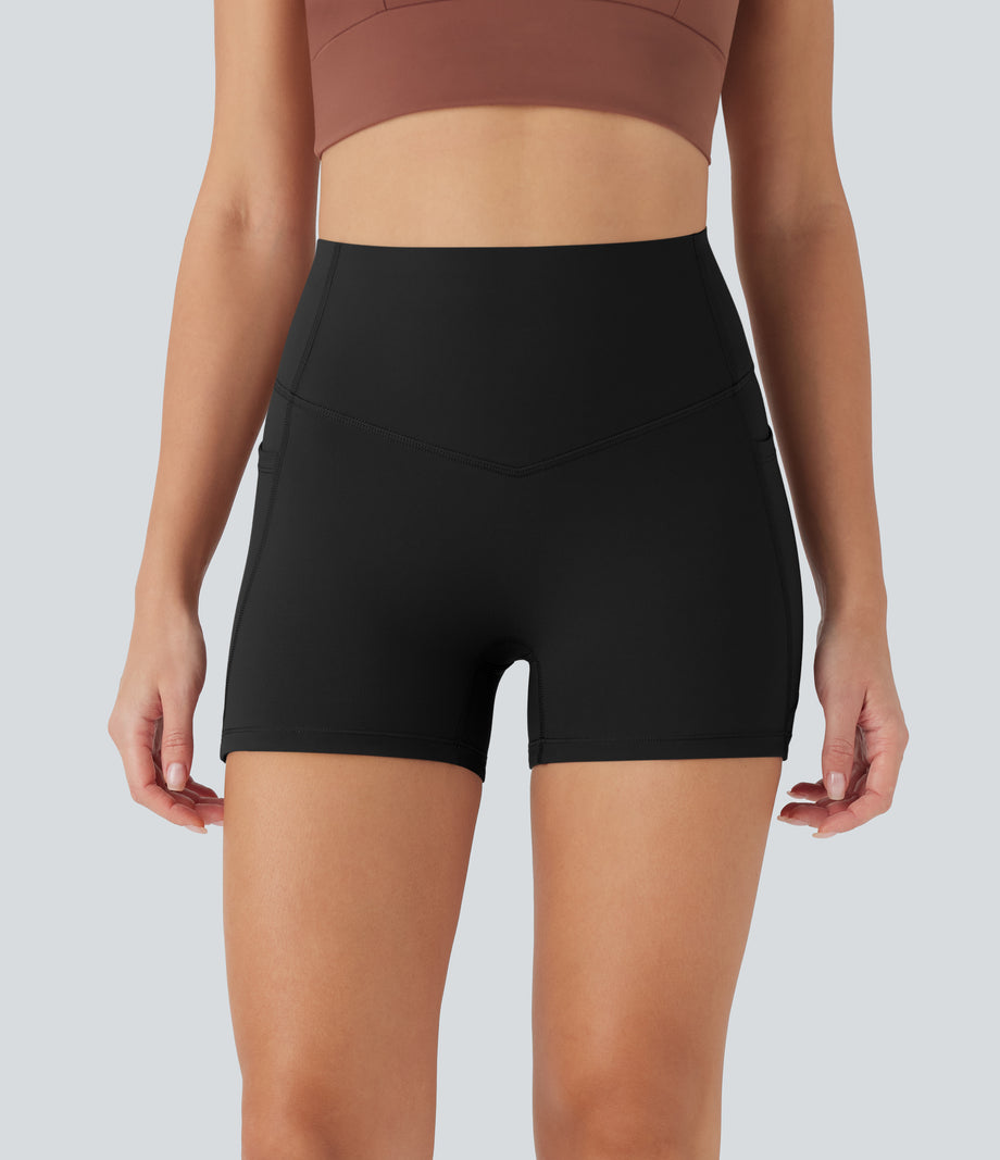 Halara UltraSculpt™ High Waisted Tummy Control Pocket Shaping Training Biker Shorts 3'' - Black