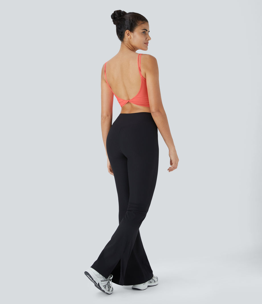 Double Straps Cropped Yoga Tank Top - Fusion Coral