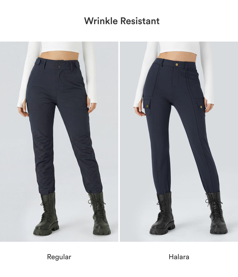 DayStretch High Waisted Zipper Pockets Solid Skinny Cargo Pants - Midnight Blue