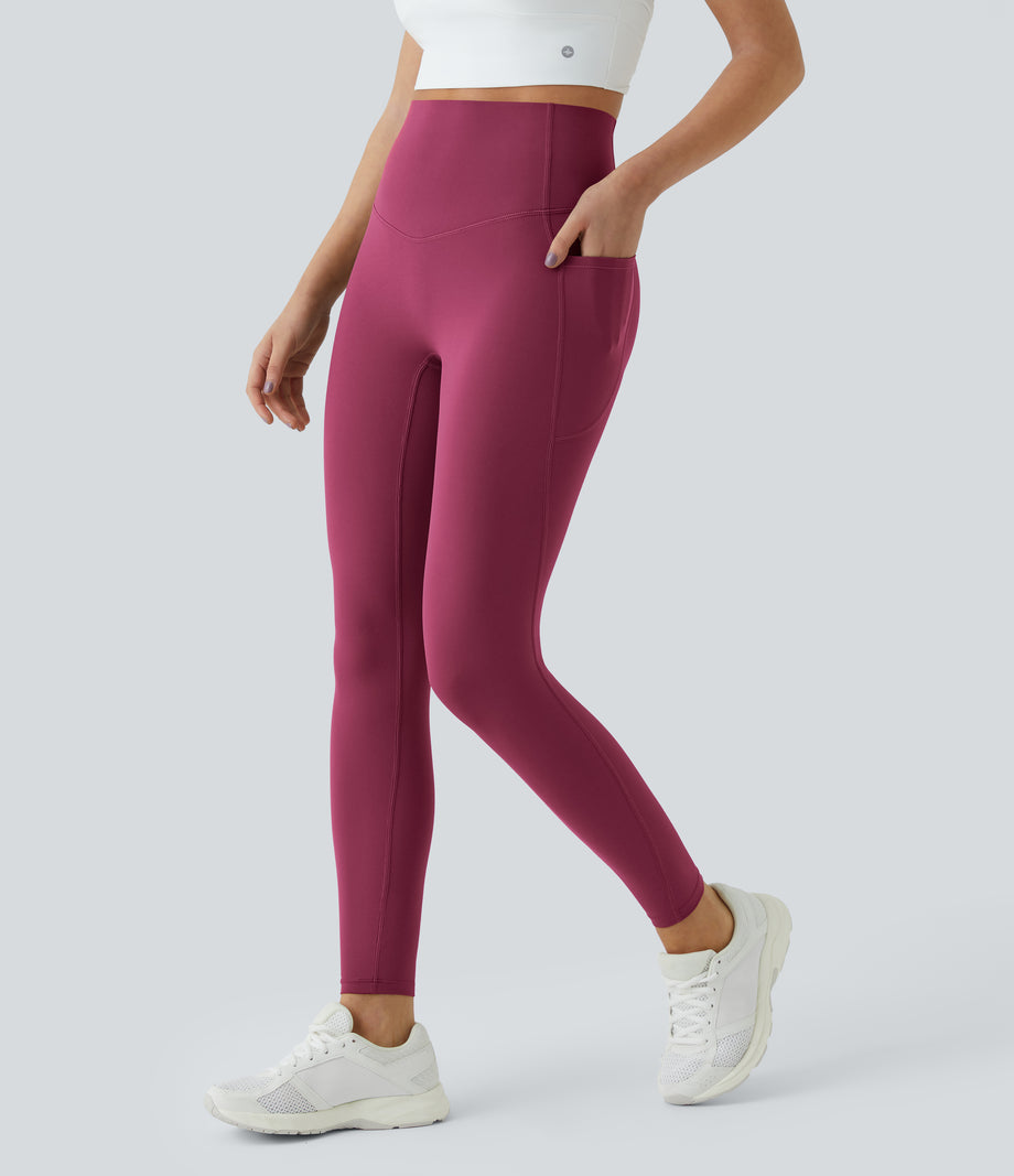 Halara UltraSculpt™ High Waisted Tummy Control Pocket Shaping Training Leggings - Red Plum