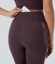 SoftlyZero™ High Waisted Crossover Contrast Lace Pocket Yoga Leggings-UPF50+ - Dusky Evening purple