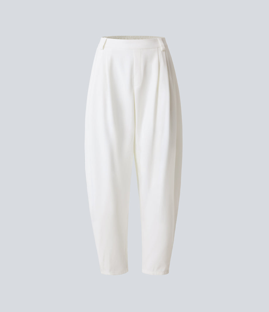 Mid Rise Pocket Barrel Leg Baggy Work Pants - White