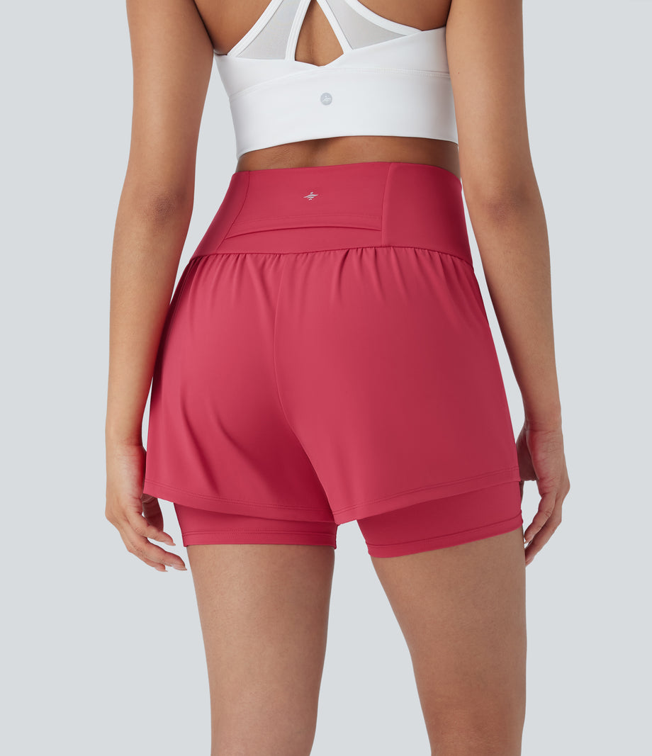 SoftlyZero™ Airy Super High Waisted 2-in-1 Cool Touch Yoga Shorts 5'' with Pockets - Winterberry