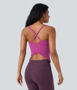 Scoop Neck Crisscross Back Crossover Hem Yoga Cami Top - Rose Violet