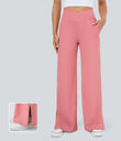 DayStretch Crossover Pocket Hem Wide Leg Yoga Pants-Smile - Candy Pink