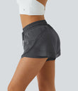 Mid Rise Drawstring Contrast Mesh 2-in-1 Flowy Running Shorts 3'' - Dark Grey