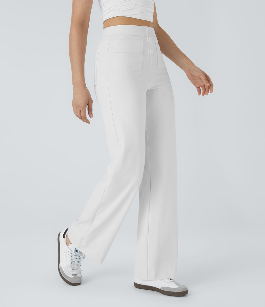 DayStretch High Waisted Pockets Straight Leg Casual Pants - White