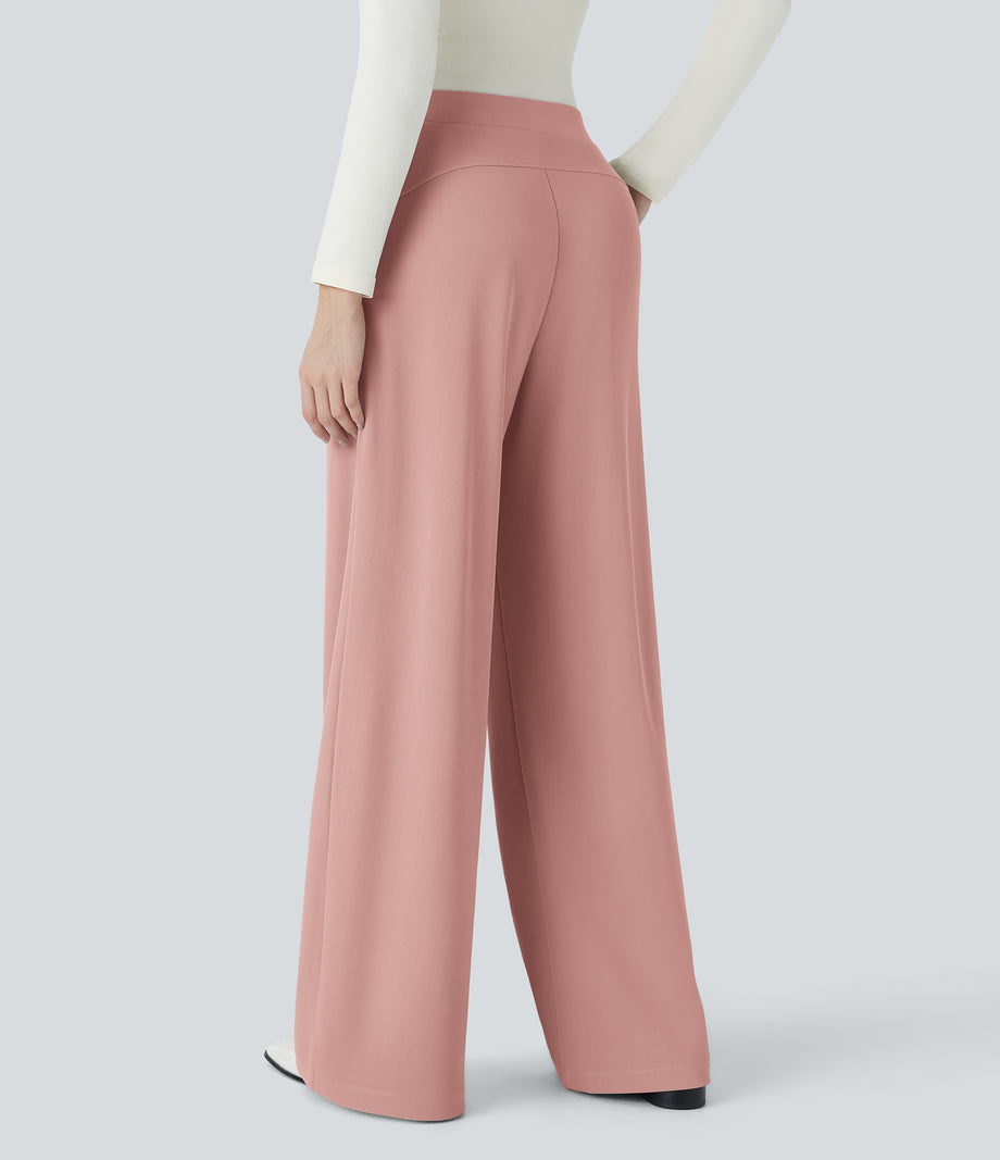 Halara Flex™ High Waisted Body Sculpt Waist-Slimming Pocket Wide Leg Micro Waffle Work Pants - Rose Tan