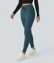 SoftlyZero™ Plush High Waisted Drawstring Pocket Plain Full Length Joggers - Oxford Blue