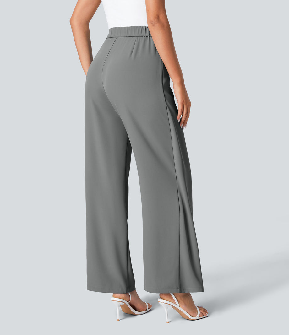 Halara Flex™ High Waisted Tie Side Wide Leg Work Pants - Gunpowder Grey