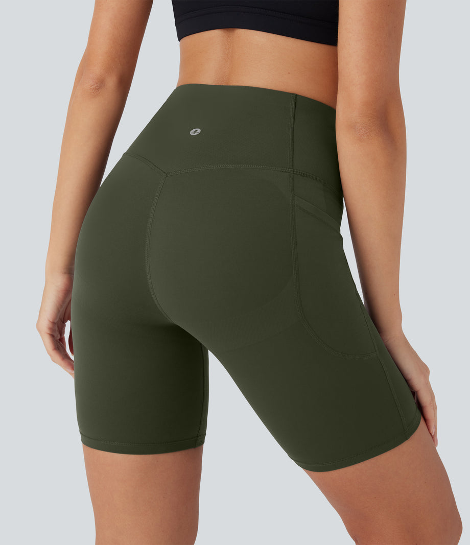 Halara UltraSculpt™ High Waisted Butt Lifting Tummy Control Pocket Shaping Training Biker Shorts 7'' - Deep Woodland Green