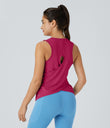 Cut Out Crossover Hem Solid Yoga Tank Top - Bright Rose