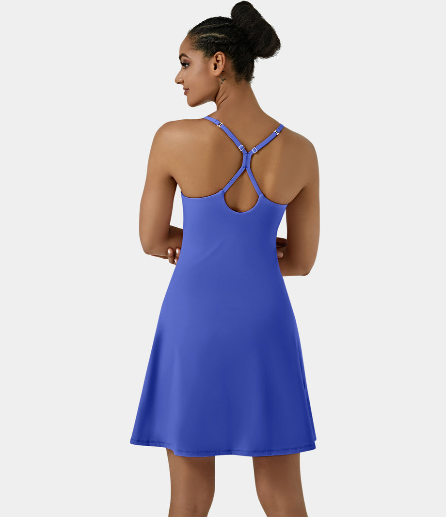 SoftlyZero™ Airy Cut Out 2-in-1 Pocket Cool Touch Longer Active Dress-UPF50+ - Aster Blue