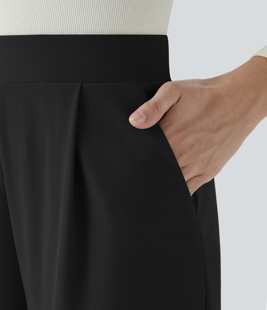 Halara Flex™ High Waisted Body Sculpt Waist-Slimming Pocket Wide Leg Micro Waffle Work Pants - Black